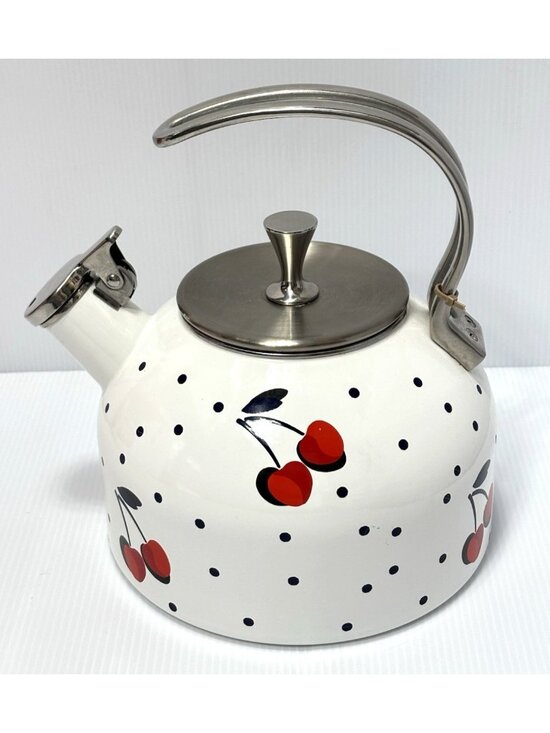 Kate Spade Other - Kate Spade Cherry Polka Dot Tea Kettle White Enamel On Steel Decorative -As Is!